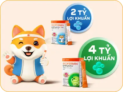 Men vi sinh Biofermin với 4 tỷ lợi khuẩn cho người lớn và 2 tỷ lợi khuẩn cho trẻ em.